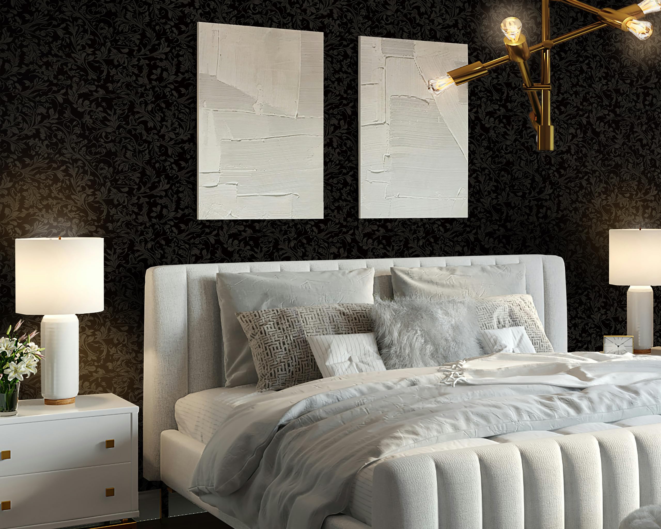 FLFK Gothic Black Wallpaper Peel and Stick Vintage Floral Wall Paper 16in x 128in(40cm x 325cm) Self Adhesive Removable Vinly Contact Paper for Bedroom Bathroom Shlef Cabinet Drawers Décor — view 3