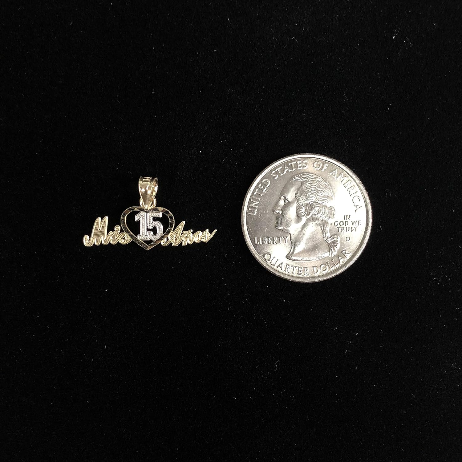 Ioka - 14K Two Tone Gold Sweet 15 Years Quinceanera Heart Mis 15 Anos Charm Small Pendant For Necklace or Chain