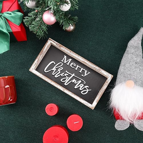 Miniatura 8 de FESTWIND Decoración de bandeja escalonada de Navidad, letrero de bloque de Feliz Navidad para estante, chimenea, decoración navideña rústica de