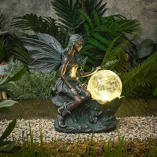 Miniatura 3 de TERESA'S COLLECTIONS Estatuas de jardín de hadas con luz solar al aire libre para decoración al aire libre, decoraciones de hadas de Navidad,