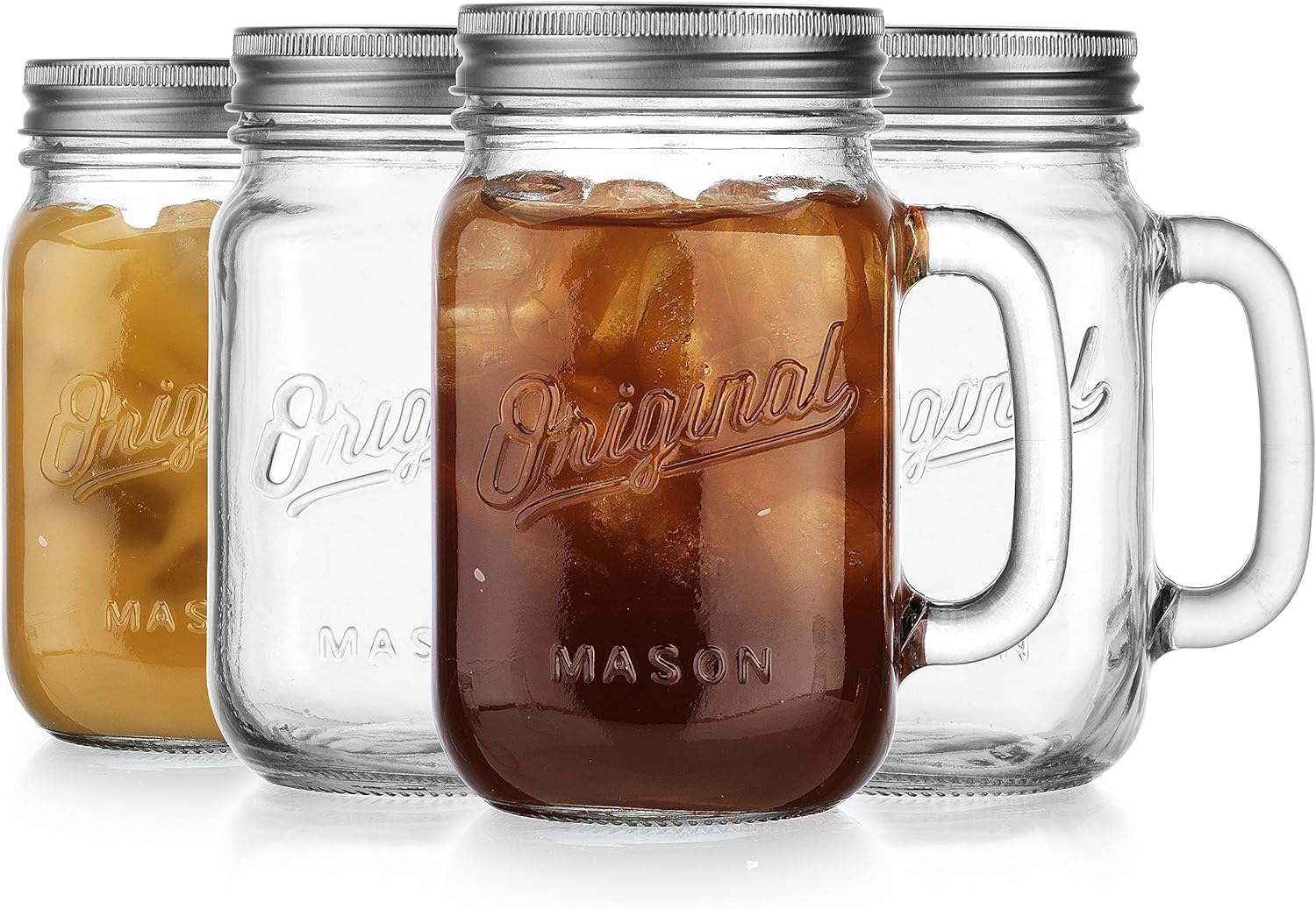 Glaver's Mason Jar 16 Oz. Glass Mugs with Handle and Lid Set Of 4 - Home Essentials & Beyond - Old Fashioned Drinking Glass Bottles Original Mason Jar Pint Sized Cup Set. - Image 6