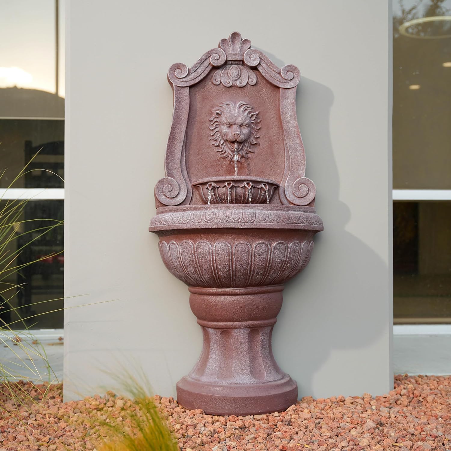 XBrand 52.4" Sandstone Lion Head Floor Fountain