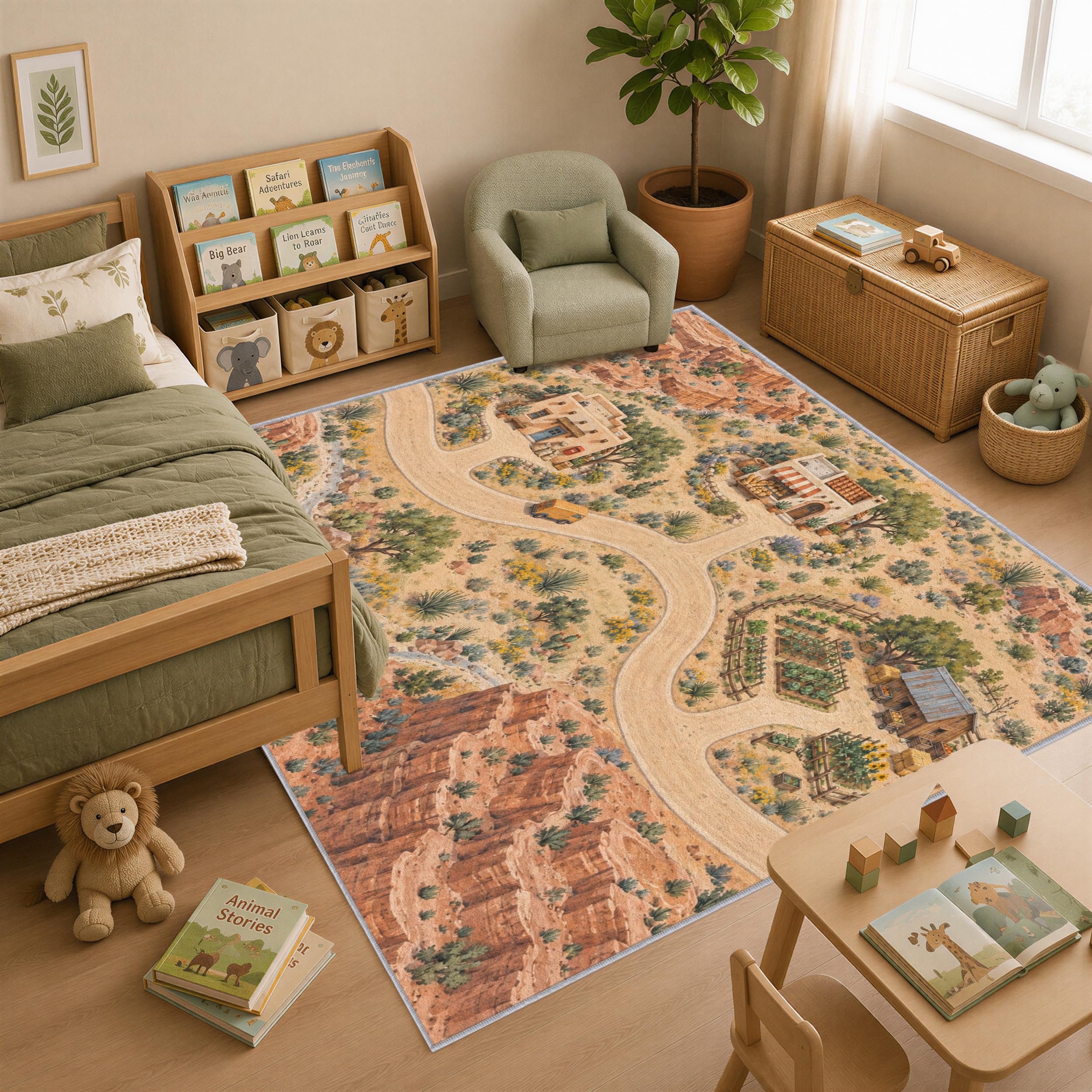 Wüstenstadt Teppich 100 x 150 cm, Straßen Kinderteppich fürs Spielzimmer