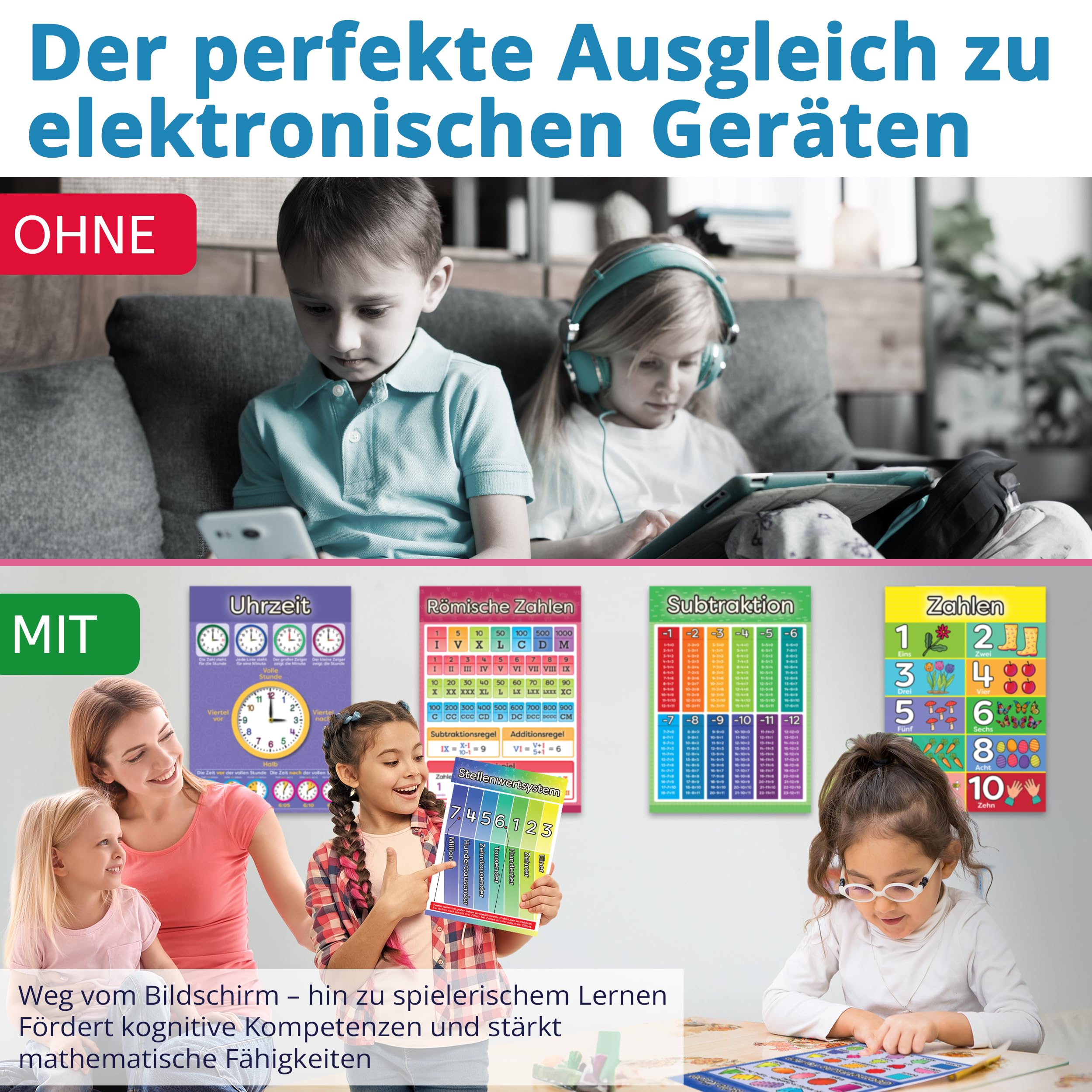 LOGIJO® 12 poster educativi Montessori Matematica A4 satinato apprendimento numeri calcoli base