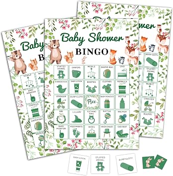 Baby Shower Bingo Game Cards, Jungle Safari Baby Shower Bingo, Wild Animals Gender Reveal Party Favors Supplies, Game Sets for Adults Large Group Party Activities for Family -A07