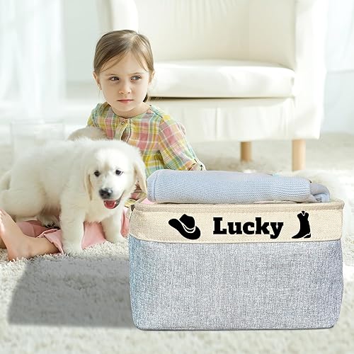 Miniatura 4 de PET ARTIST Cesta de juguetes para perros, caja de juguetes plegable con nombre de mascota, cubo de juguetes para perros, abrigos de perro, ropa,