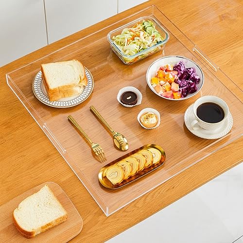 Miniatura 46 de Bandeja de acrílico transparente resistente con asas de 12 x 12 x 2 pulgadas de alto, a prueba de derrames, bandejas decorativas, organizador