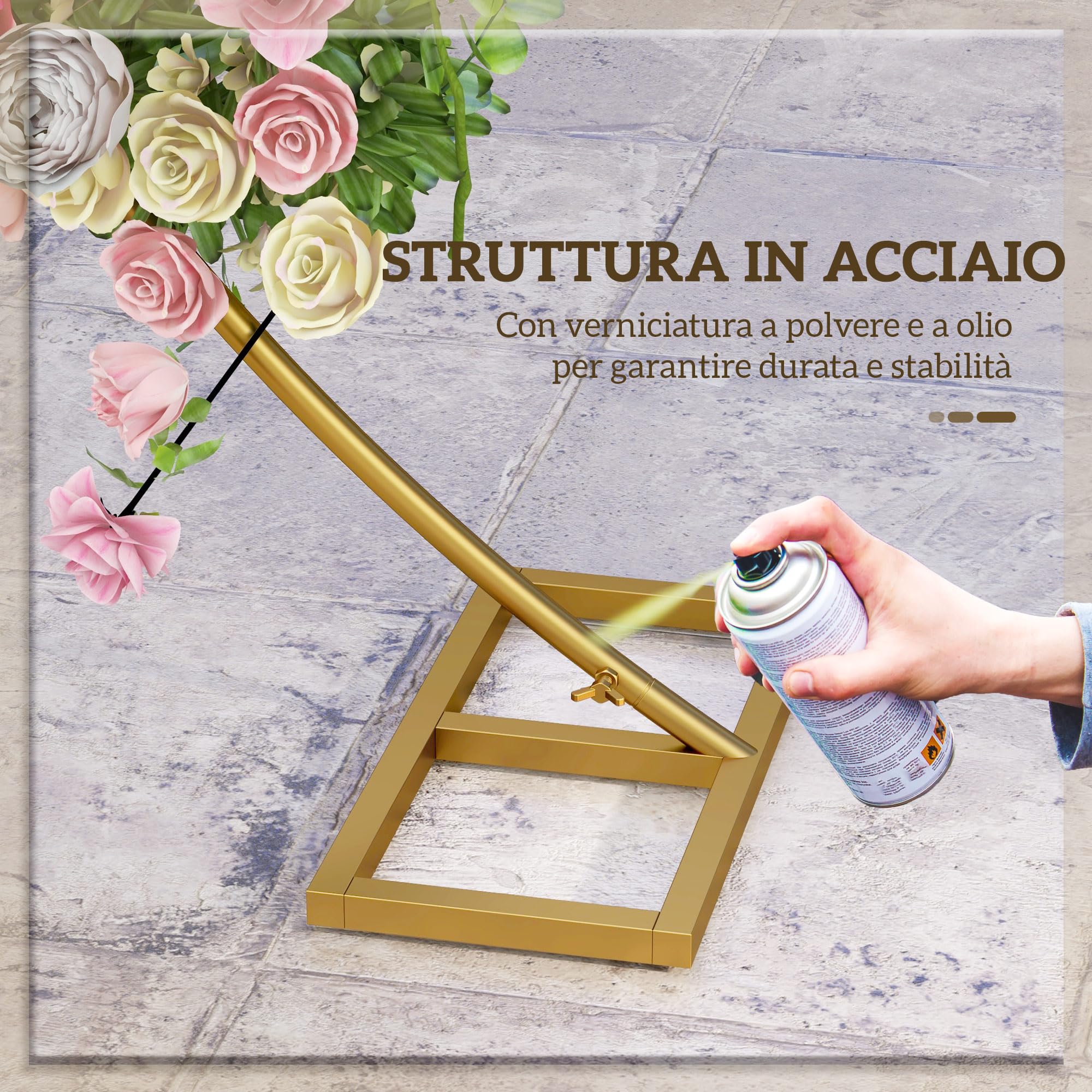 Outsunny Arco da Giardino in Acciaio, Archetto Nuziale per Palloncini e Piante Rampicanti per Cerimonie, Compleanni ed Eventi, 280x60x258 cm, Oro