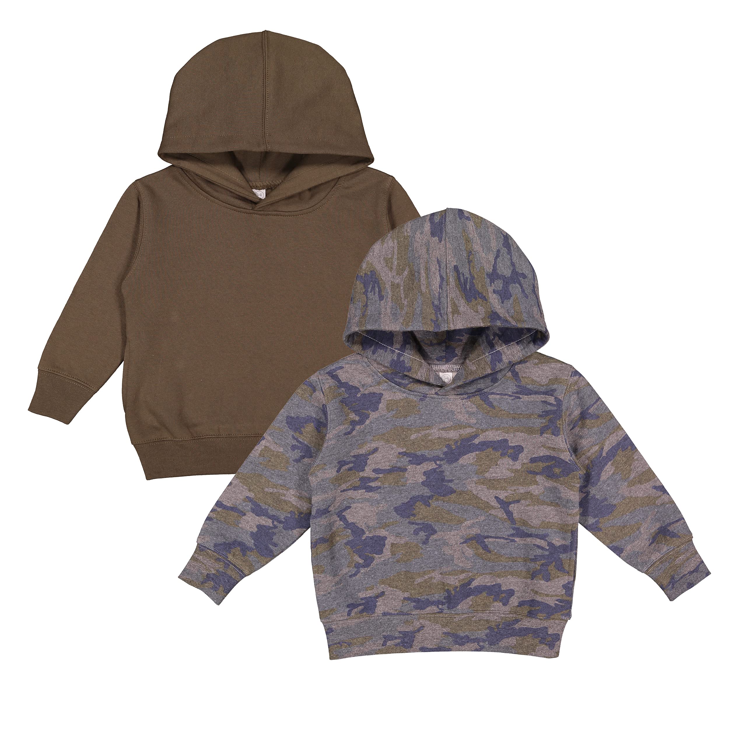 RABBIT SKINS Toddler Fleece Long Sleeve Pullover Hoodie 2-Pack, Vintage Camo/Military Green, 2