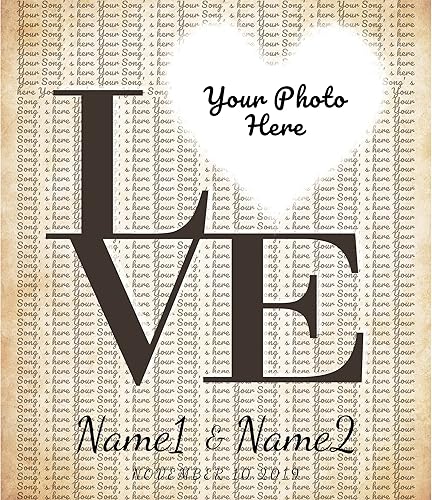 Vista 306 de Letras de música personalizadas, canciones, lienzo/fotos sin marco/impresiones enmarcadas con corazón en nombres de corazón, fecha de carga de fotos