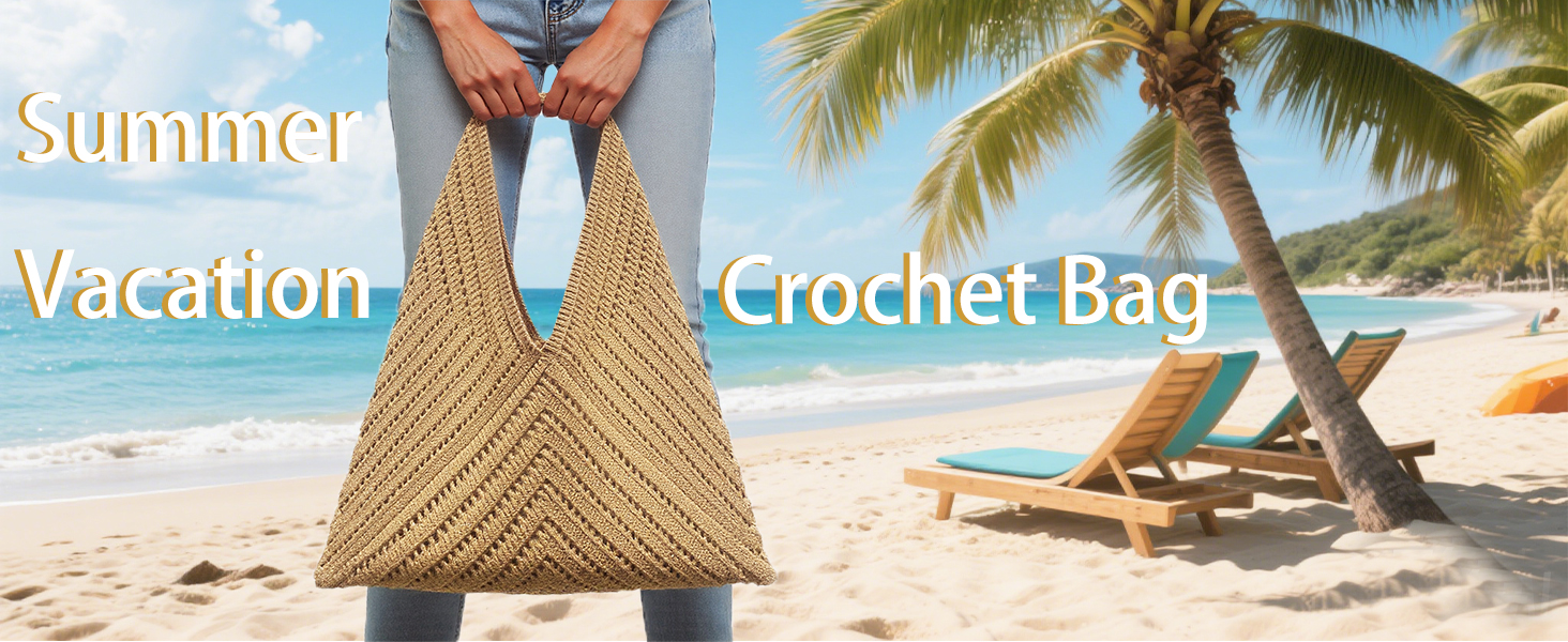 Bolso tejido de crochet para playa para mujer miniatura 7