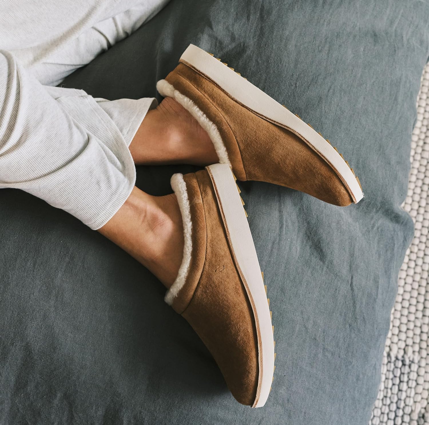 OLUKAI Mani Women's Leather Mule Slippers, Soft & Comfortable Slippers with Fleece Lining, Thick Rubber Outsole, All-Day Wear - Image 2