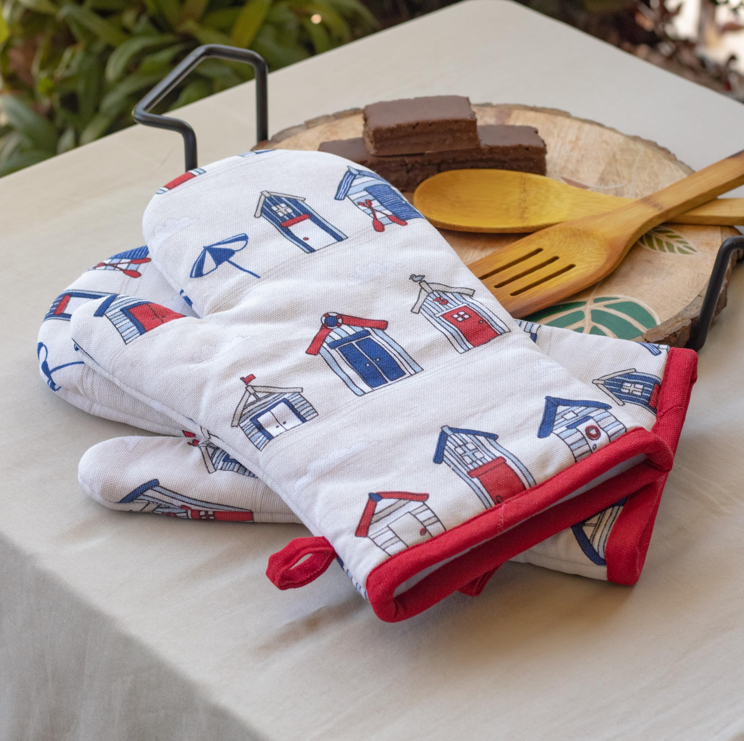 Oak & Lily Juego combinado de manoplas y soportes para ollas para microondas | 100% algodón | Resistente al calor y acolchado | Lavables | Calidad europea | para cocinar, hornear y servir barbacoa