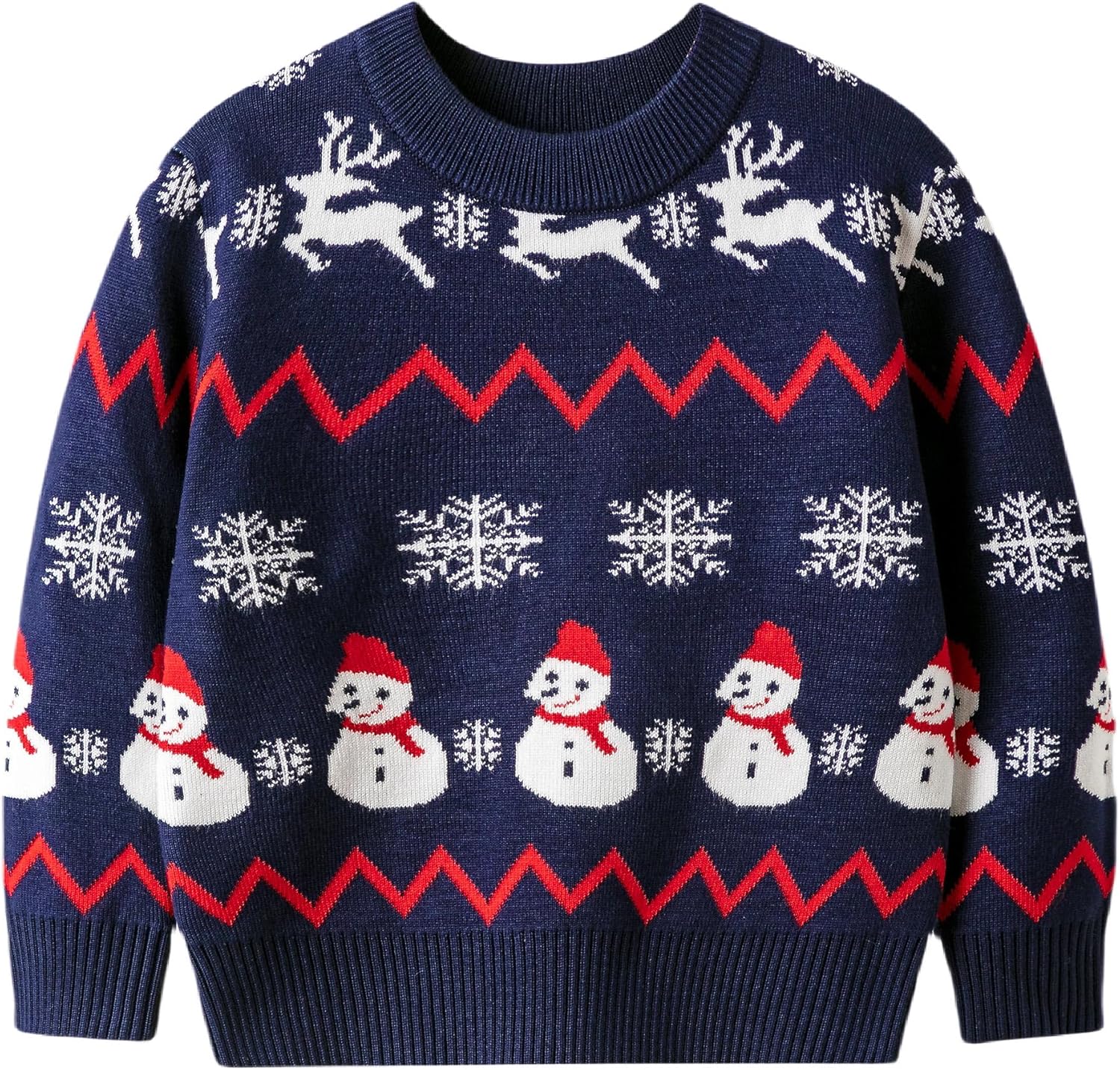 SEAUR Toddler Christmas Knit Sweater Boy Girl Long Sleeve Crew Neck Sweatshirt Snowman Reindeer Elk Xmas Tops Chunky Pullover