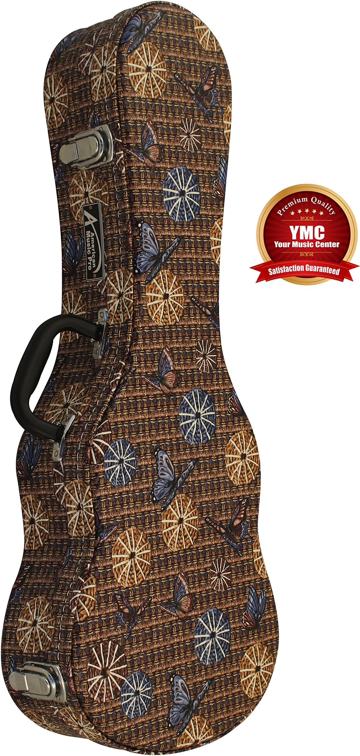 Concert Ukulele Hardshell Case with Plush Interior and Storage - Blue Flowers