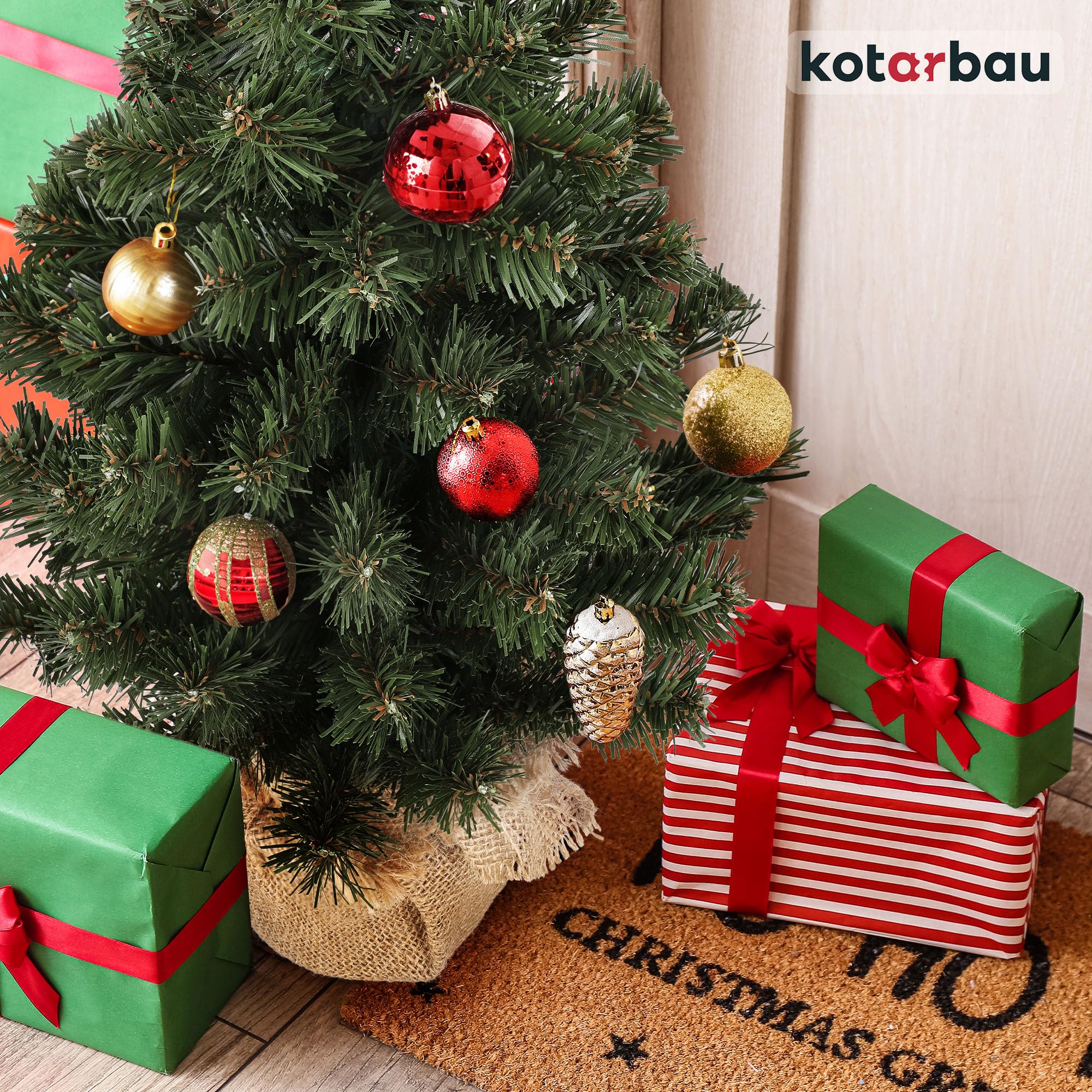 KOTARBAU® Künstlicher Weihnachtsbaum Deko Klein 50 cm mit Jute Weihnachtsbaumständer Mini Tannenbaum Künstlich Christbaum Christmas Tree (Packung mit 2)