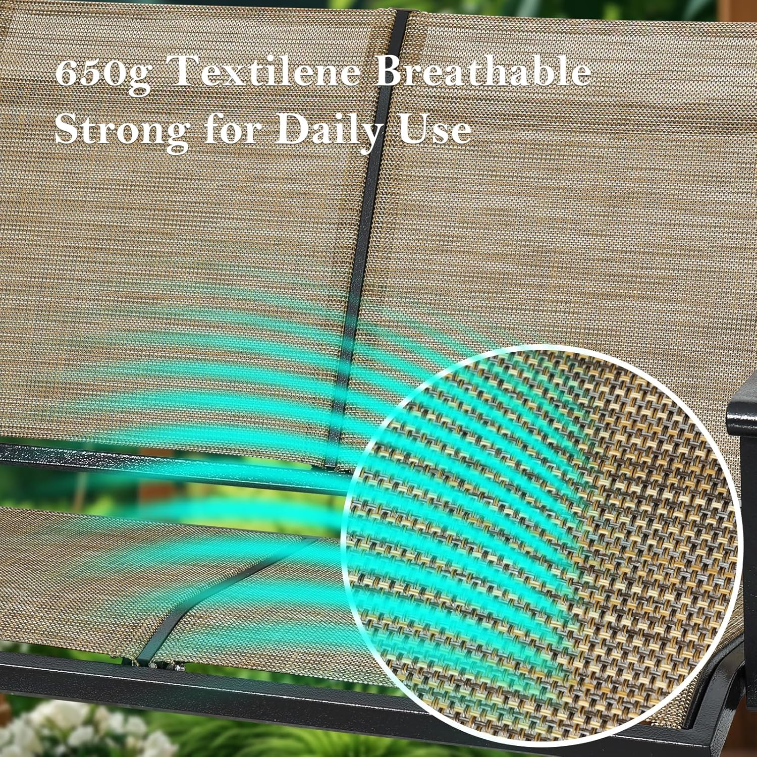 Textilene 3 Seat Hanging Swing, 5.2FT Patio Bench Swing, 660lbs Heavy Duty Outdoor Porch Swing with Hanging Chains for Courtyard, Garden, Tree, Yard