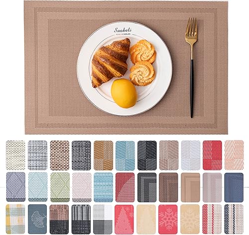 Miniatura 29 de CADONO Juego de 4 manteles individuales de vinilo lavables para interiores y exteriores, para mesa de comedor, duraderos, antideslizantes