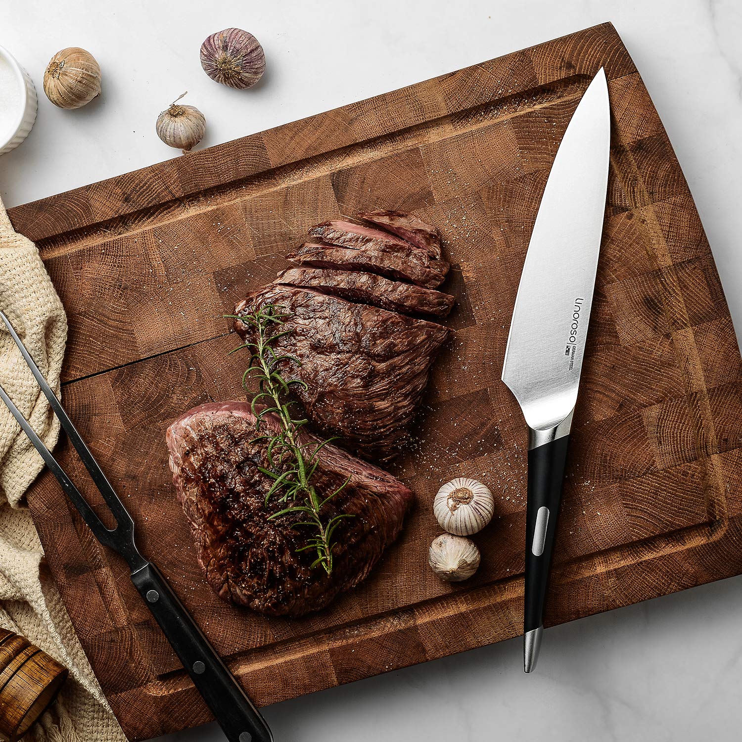 linoroso Chef Knife Kitchen Knife Ultra Sharp Cooking Knife, 7 inch Precision Forged German High-Carbon Stainless Steel Cutting Knife with Exquisite In-Drawer Knife Block- MAKO Series — Amazon image 6