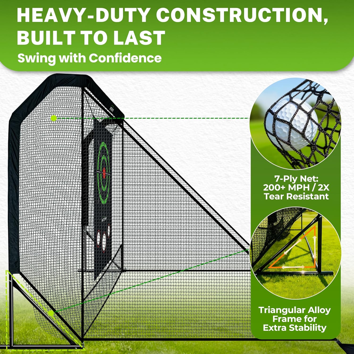 Golf Practice Hitting Net for Driving Real Balls - 10x7ft Heavy Duty Golf Nets for Backyard with Hitting Target Indoor & Outdoor Driving Range Practice, Portable with Carry Bag