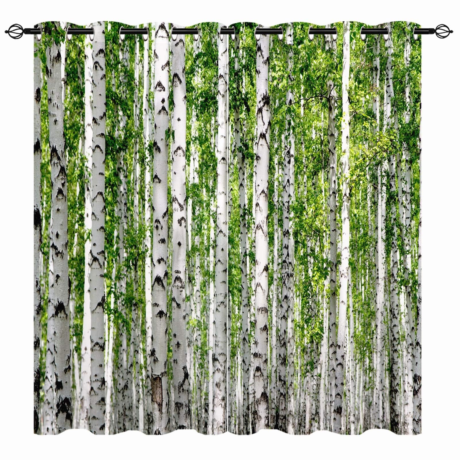 YUANZU Birch Tree Curtains - Nature White Woodland Green Leaf Summer Wild Landscape Print Pattern Eyelet Blackout Thermal Room Darkening Window Drapes for Bedroom Living Room 2 Panels W229cm x D183cm — image 1