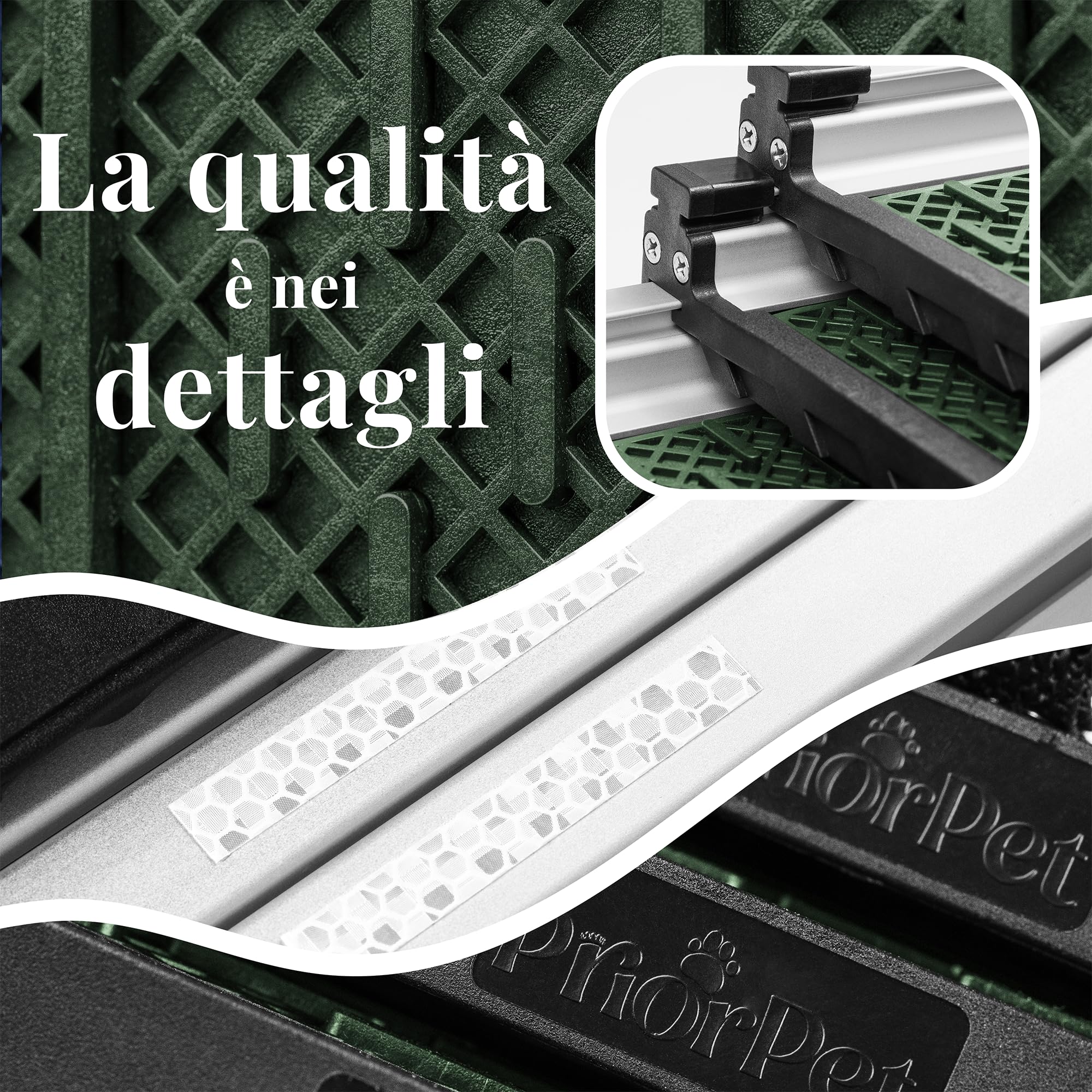 Rampa per Cani per Auto, SUV – STABILI – ANTISCIVOLO – Capacità 90 kg. – Rampe Estensibili per Cani di Grossa Taglia – Lati Riflettenti – Scale per Cani Leggere – Clip di Bloccaggio – Verde