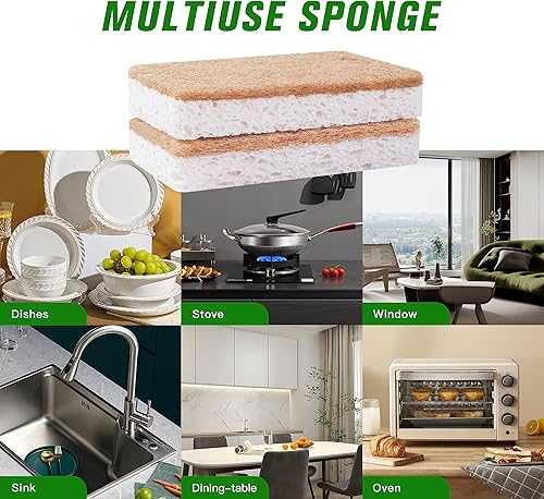Miniatura 5 de Esponja de cocina natural, 12 paquetes, esponja biodegradable, esponja ecológica para una vida sostenible, esponja de celulosa de madera compostable