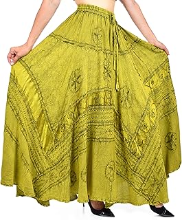 Dare2BStylish Women Hippie Bohemian Gypsy Embroidered Maxi Skirt | Reg & Plus Sizes