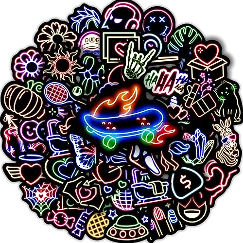 Miniatura 8 de 50 calcomanías estéticamente neón para botellas de agua Cyberpunk para adultos, coloridas calcomanías holográficas impermeables de vinilo para No