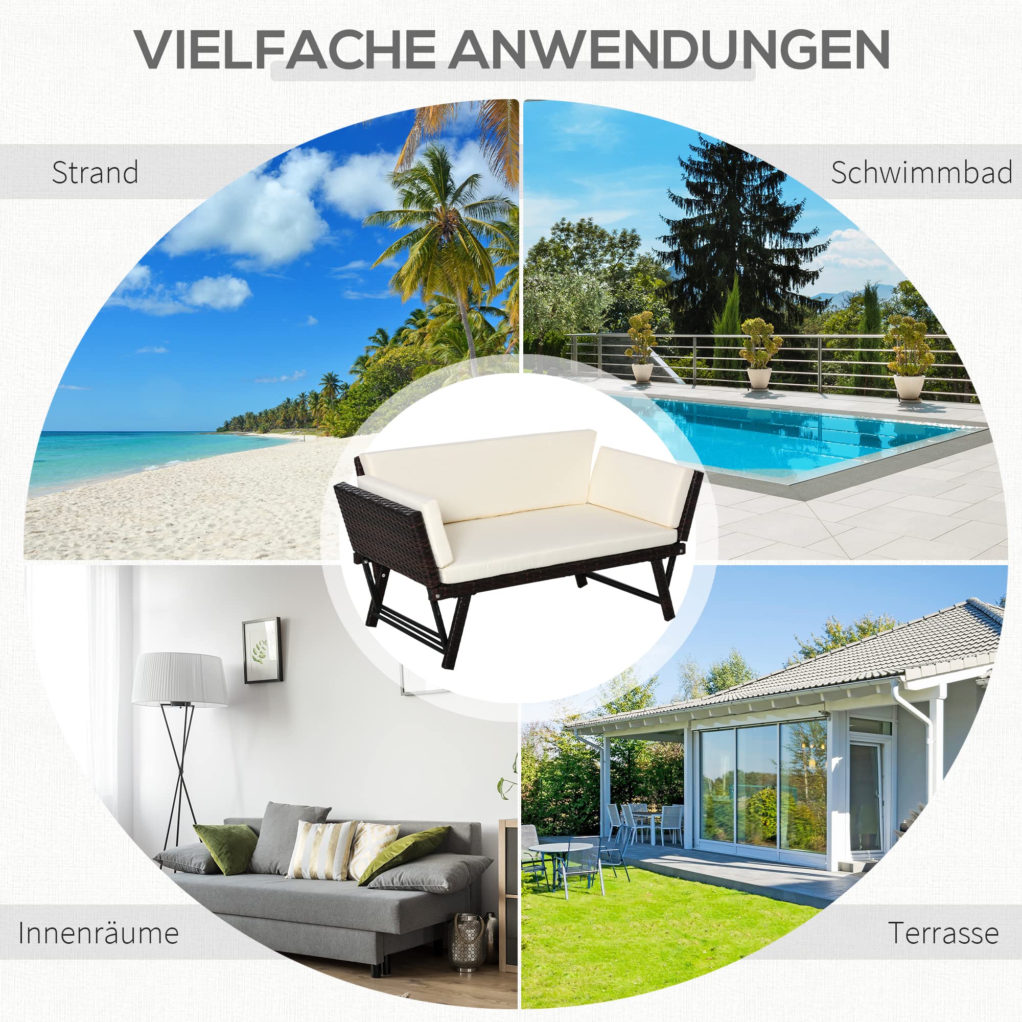 Outsunny 2-osobowa sofa ogrodowa z technorattanu meble ogrodowe sofa wypoczynkowa ławka ogrodowa leżak ogrodowy składane podłokietniki stal kolor szary 129 x 63 x 67 cm | Meble ogrodowe, sofa wypoczynkowa, ławka ogrodowa, leżanka ogrodowa, podłokietniki,