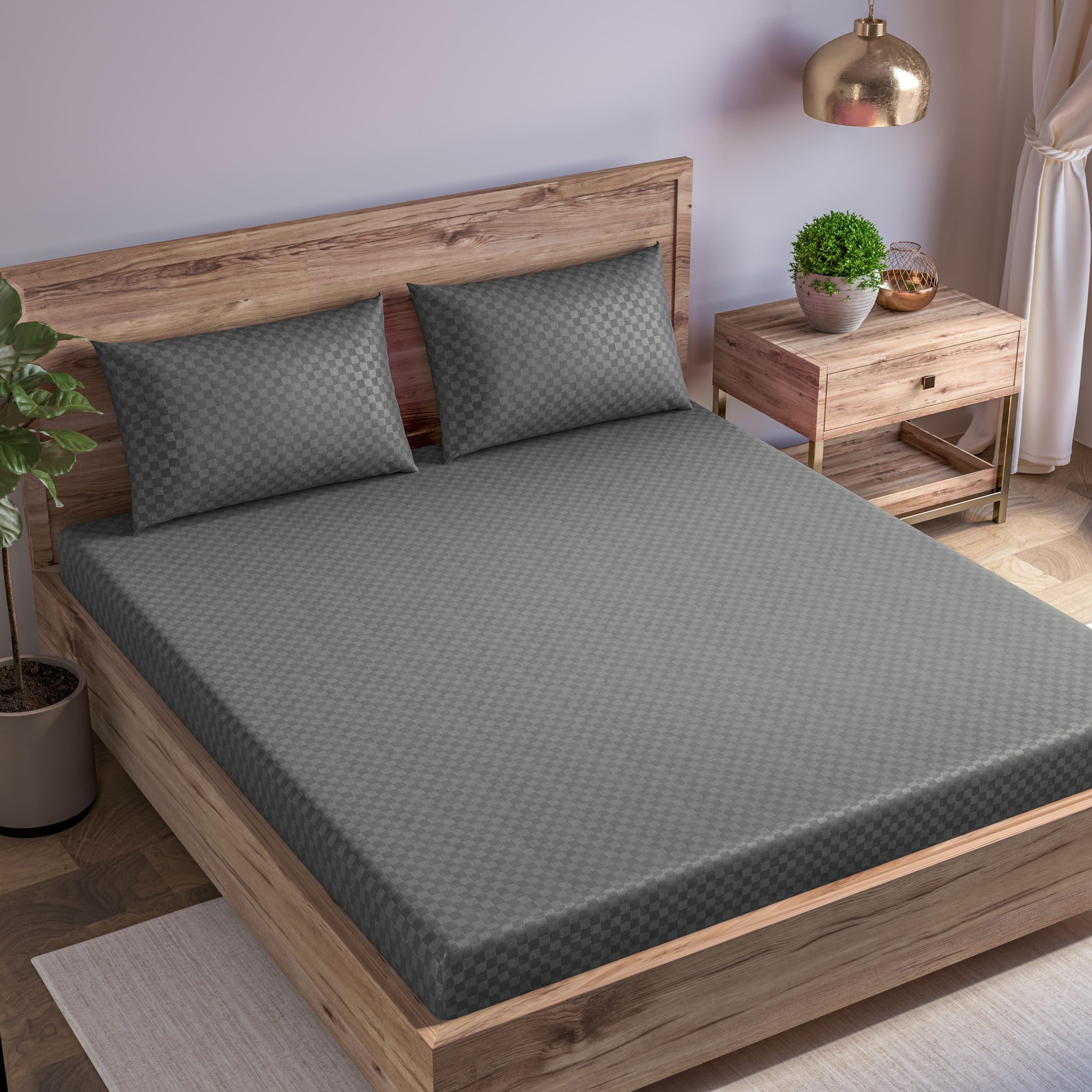 Trance Home Linen Premium 100% Cotton 300TC Jacquard Weave Fitted Bedsheet with 1 Pillow Cover - Skin Friendly (72 x 30 Inches | Dark Grey) (B0D7Z88ZRX) Amazon Price History, Amazon Price Tracker