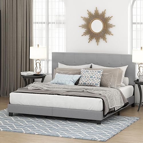 Miniatura 14 de Furinno - Base de cama tapizada con botones,modelo Laval, tamaño individual, color glaciar Glacier,Lino,Piedra,https://www.amazon.com/dp/undefined