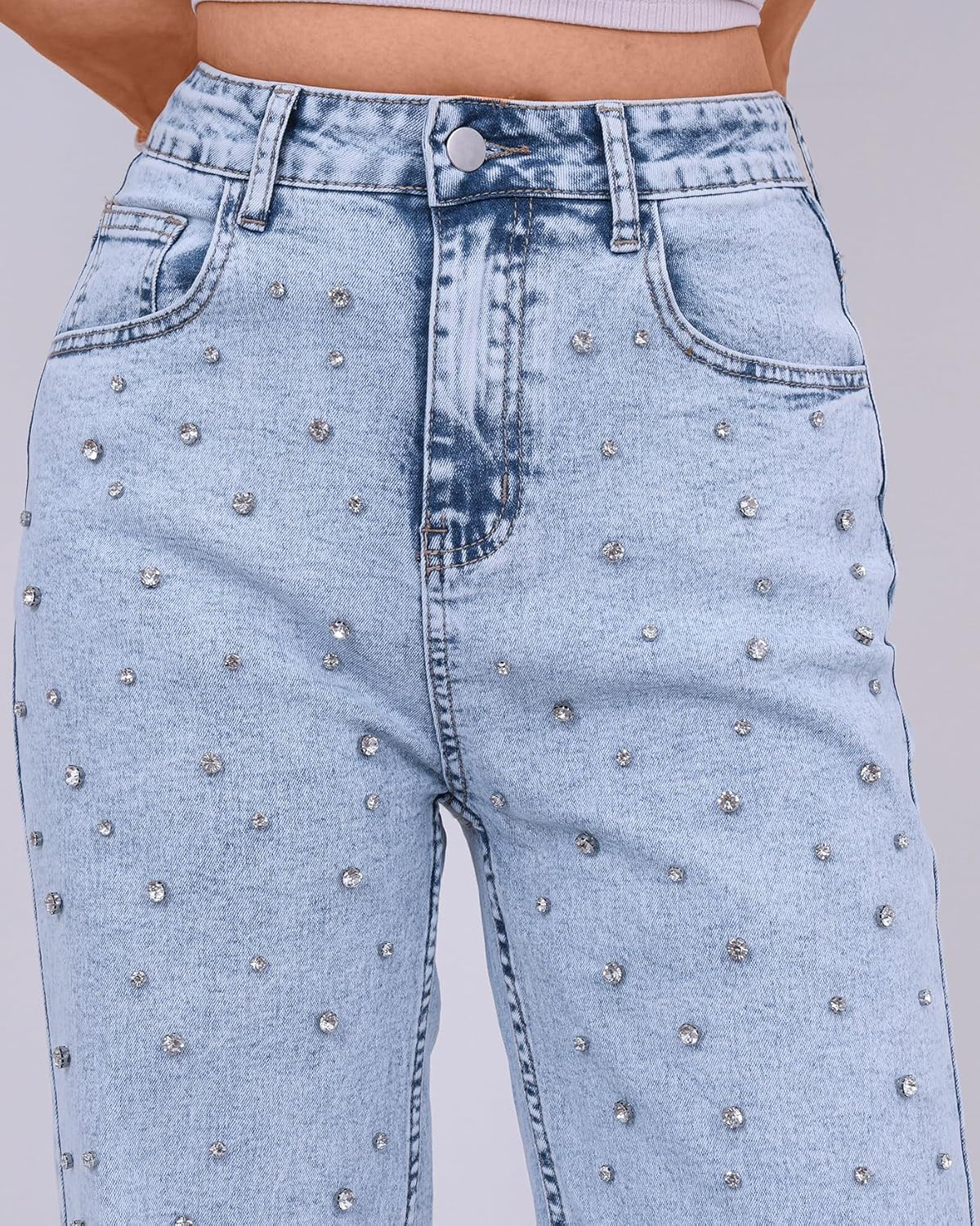 Kedera Women's Wide Leg Jeans Rhinestone Bling Jeans High Waisted Denim Pants - Image 6