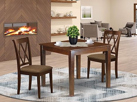 Amazon Com 3pc Dinette Set Includes A Square Kitchen Table And Two Double X Back Microfiber Seat Dining Chairs Mahogany Finish Furniture Decor
