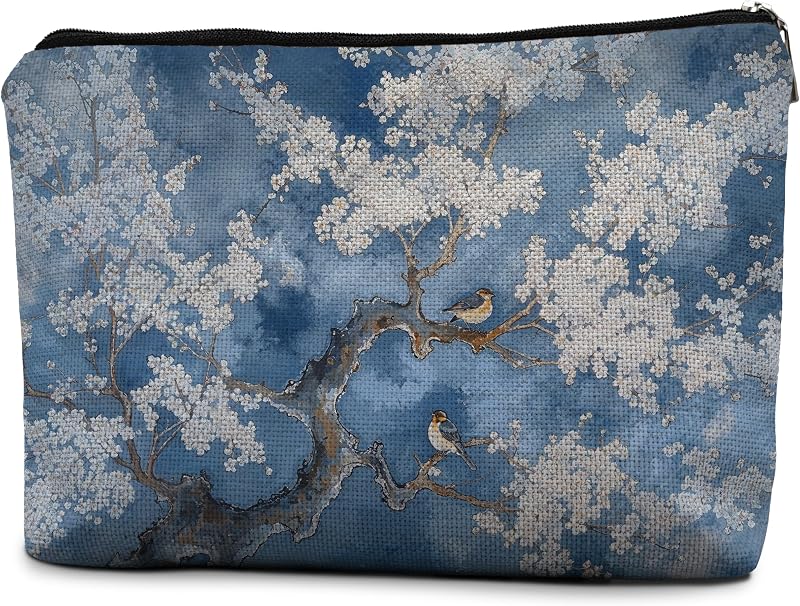 Necessaire de maquiagem e acessórios efgthyjdh azul e branco com estampa floral, Modelo HZB 042, Pacote com 1