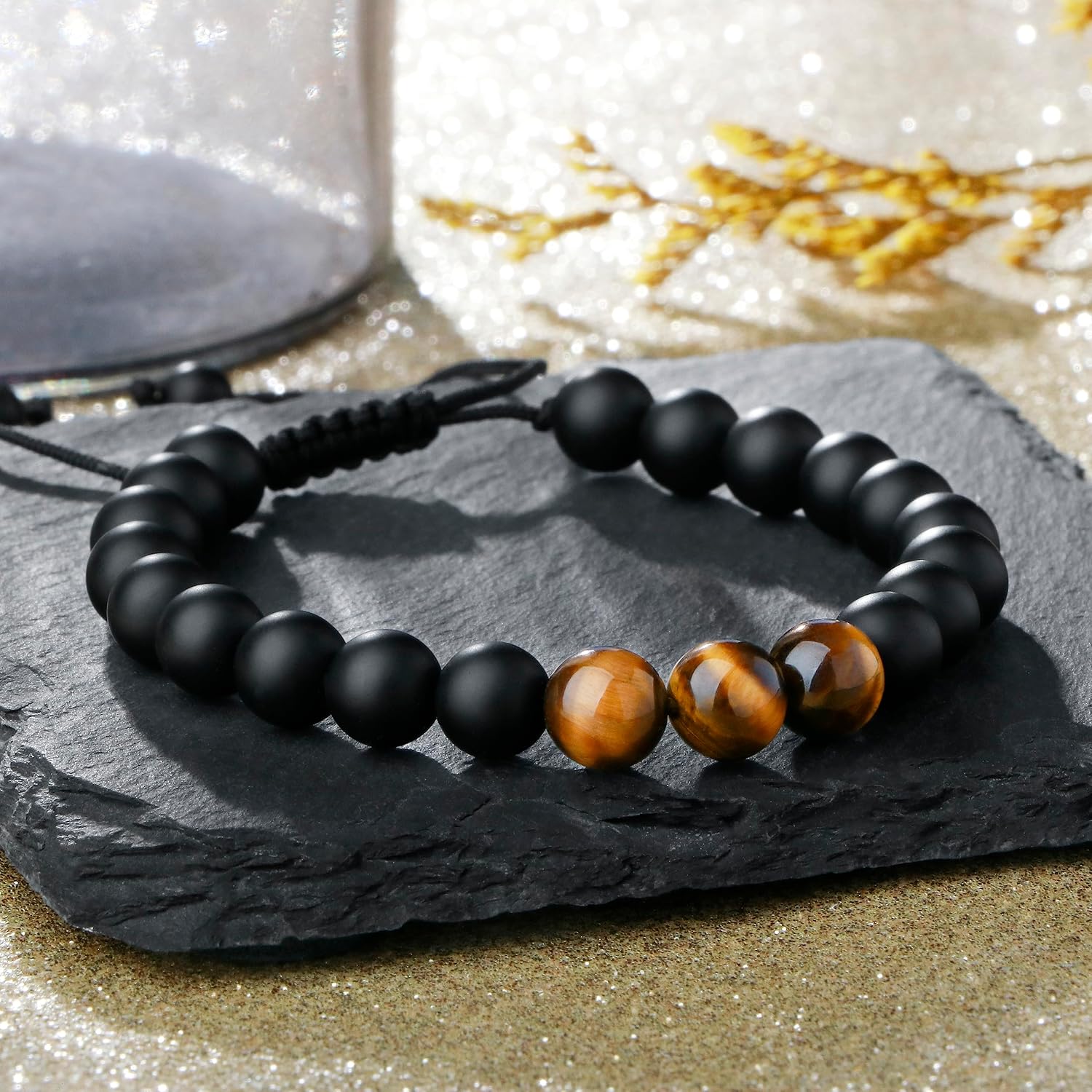 To Mens Gifts Bracelet for Dad Son My Man Boyfriend Husband Brother Grandson Grandpa Bonus Dad Nephew Uncle Birthday Father's Day Anniversary Graduation Christmas Gifts for Him Tiger Eye Mens Bracelet