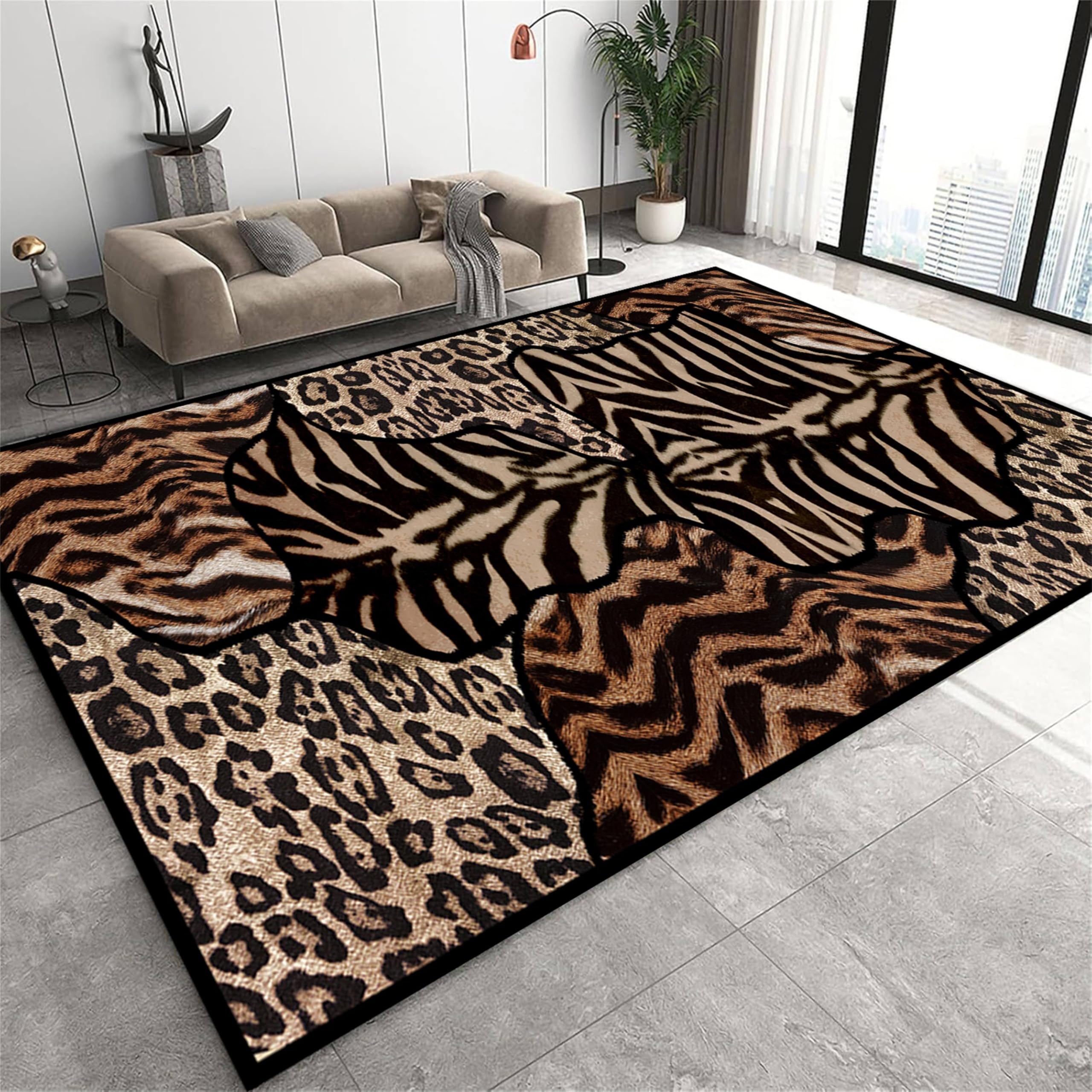 Cheetah Print Rug 2x3 - Low Pile Non-Slip Washable Carpet, Modern Abstract Animal Print Rug for Living Room, Kitchen, Entryway & Bedroom (Soft Spotted