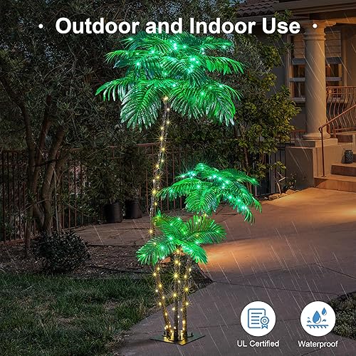 Miniatura 2 de Palmera artificial iluminada con luz solar, 6 pies, 3 pies, 2 pies, 2 pies, decoración para exteriores, 203 luces LED, árbol falso para interiores y
