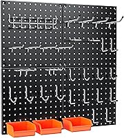 Vista 17 de Tablero de Clavijas, Paquete de 4 Paneles de Tablero de Clavijas de Metal Negro, Organizador de Pared con Marco Doblado, Tablero de Clavijas Grande