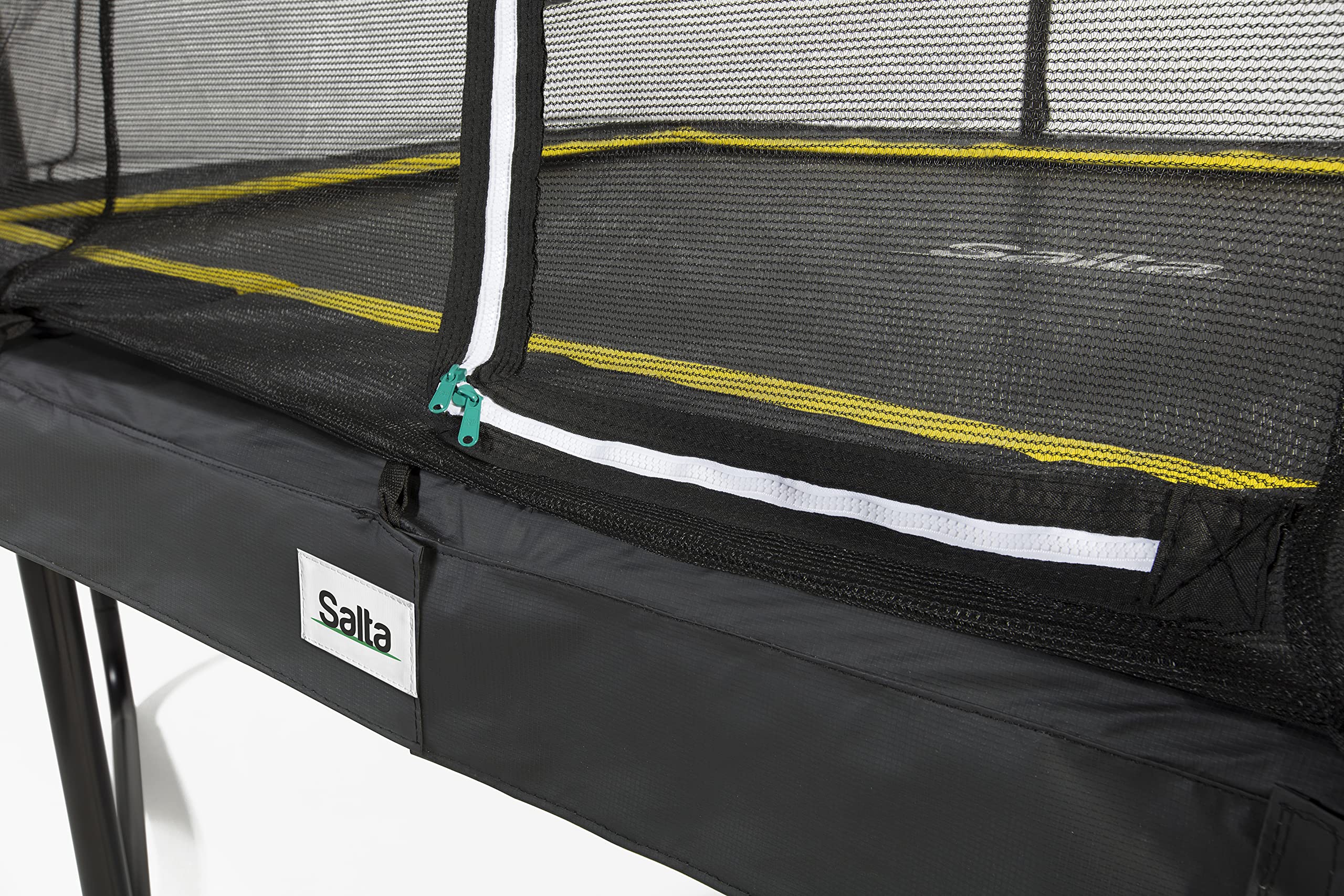 Salta Comfort Edition Trampoline d'extérieur, 214 x 153/305 x 214/366 x 244 cm, certifié TÜV, Noir/Vert/Rose, kit avec Tapis de Saut, Filet de sécurité, Ressorts galvanisés, Housse de Bord