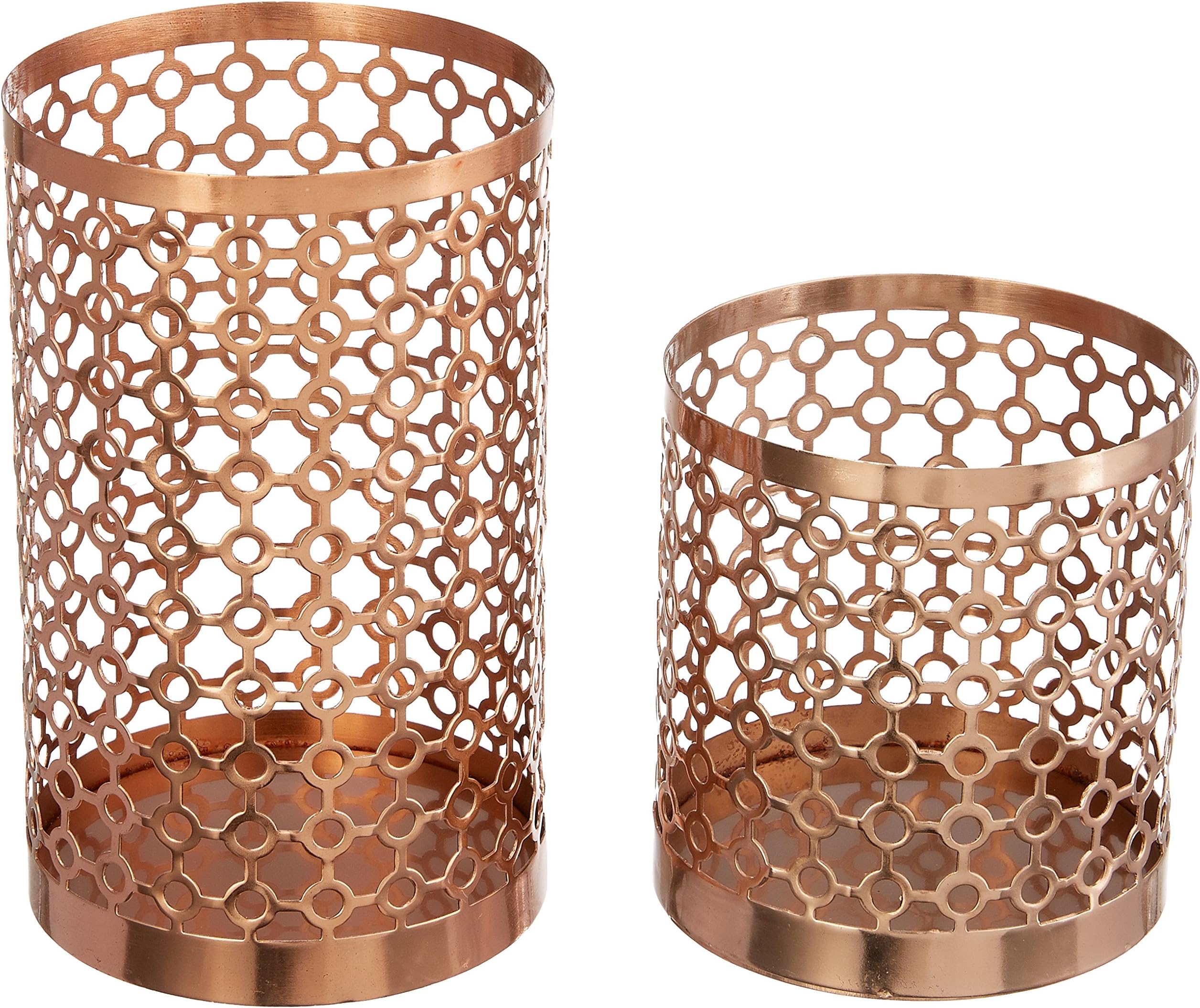 Copper Finish Metal Candle Holders (8.89 cm x 8.89 cm x 14.61 cm, Brown, Set of 2)