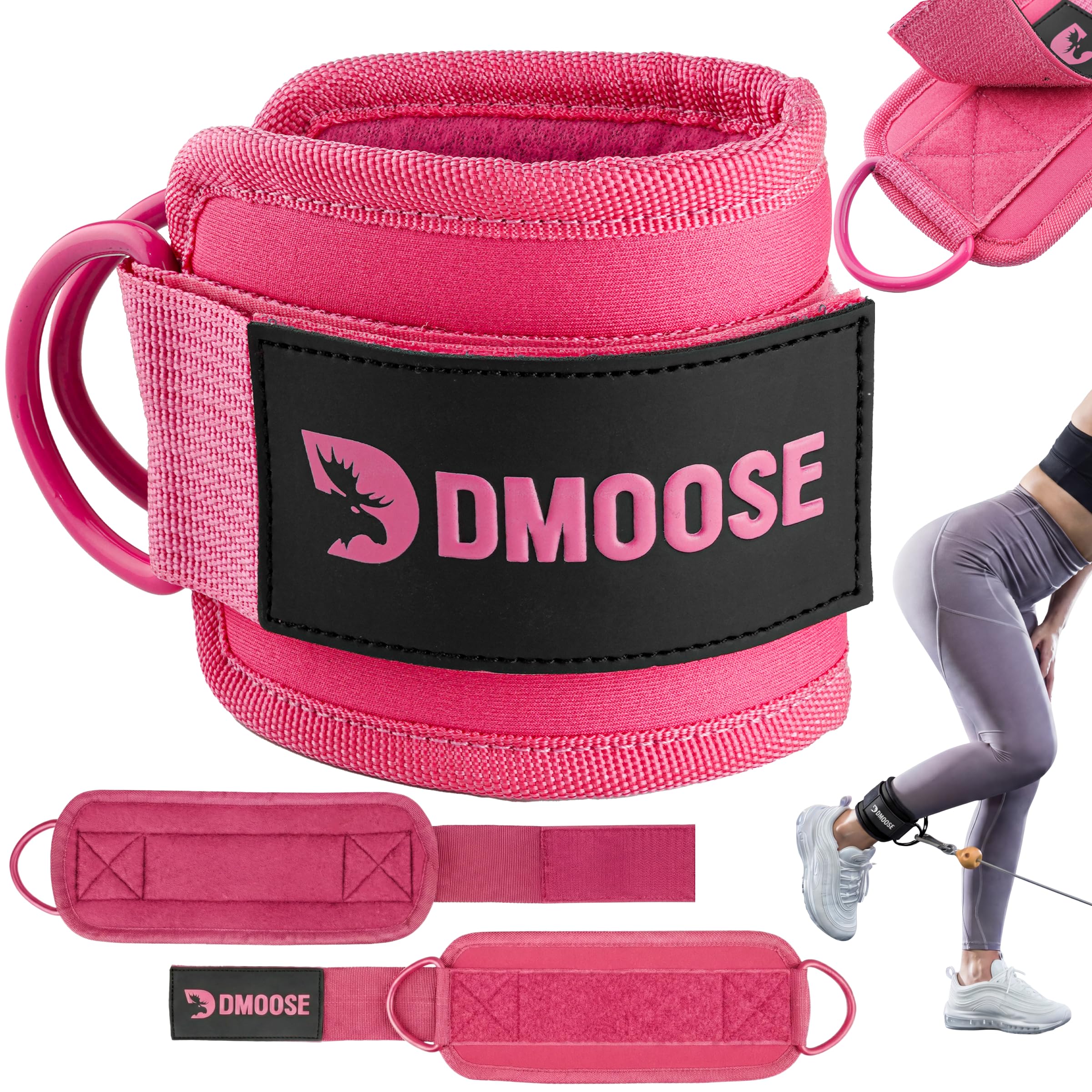 DMoose Ankle Strap for Cable Machine - One Size Fit with Premium Padding, Workout Kickback Ankle Cuffs, Ankle Bands for Working Out, Booty Workouts, Leg Extension, Hip Abductors &amp; Lower Body Exercises
