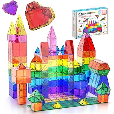 PicassoTiles 60ピースセット60pcsマグネットビルディングタイルクリア磁気3Dビルディングブロック建設プレイボード-想像を超えた創造性、インスピ …