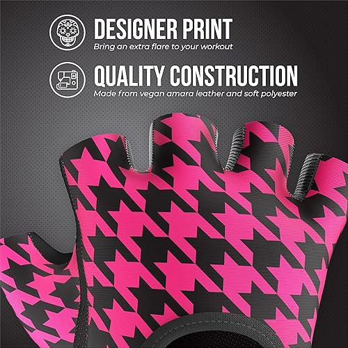 Miniatura 9 de Contraband Pink Label 5257 - Guantes de elevación con estampado de pata de gallo (par) - Ligeros veganos medianos acolchados de microfibra amara