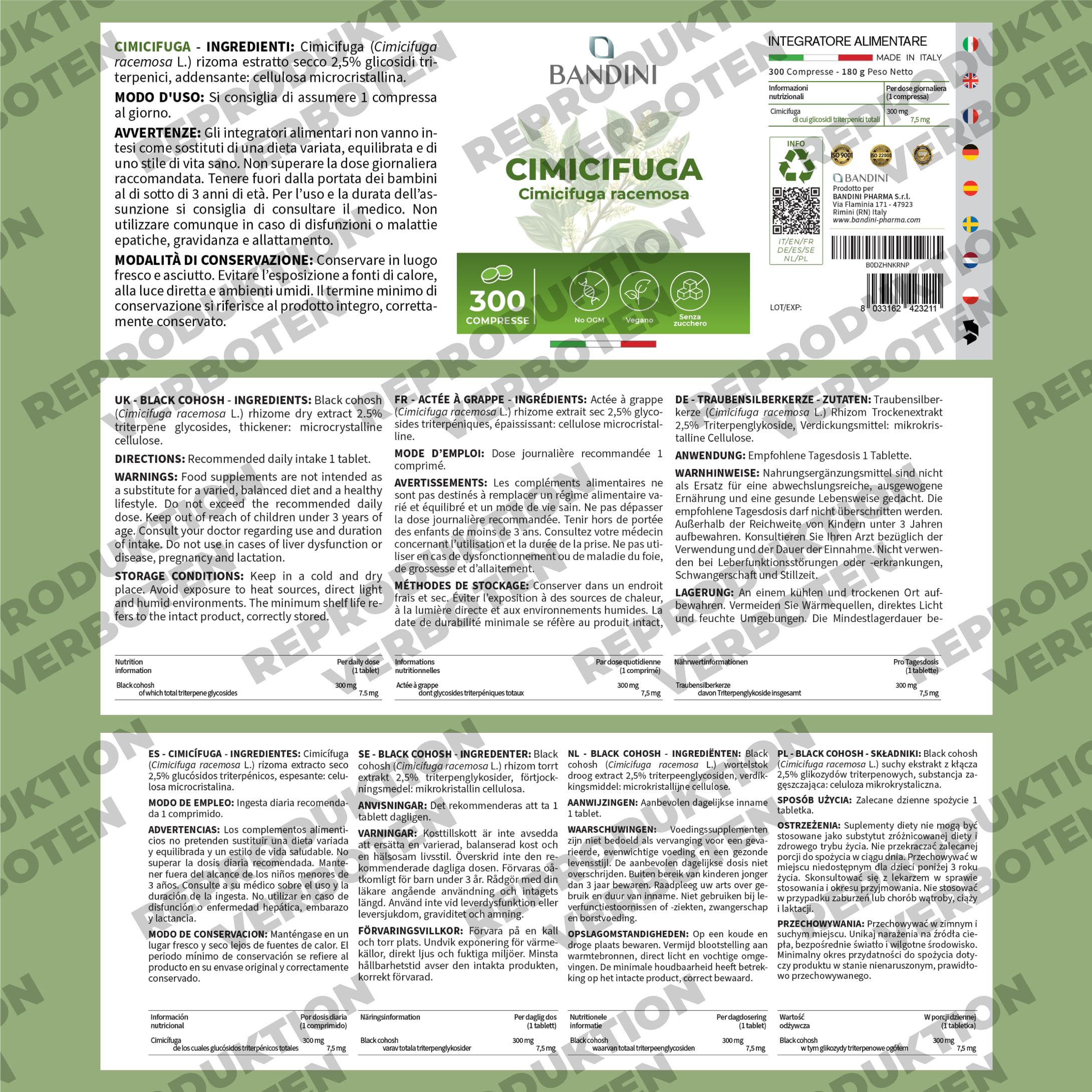 Bandini® Traubensilberkerze 300 Tabletten | Cimicifuga racemosa oder Actaea racemosa Hochdosiert mit 300mg pro Tagesdosis | Trauben-Silberkerze Extrakt | Black Cohosh | Natürlich und Vegan Supplement
