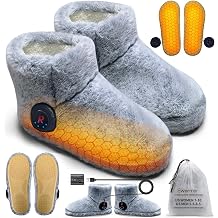 Electric Foot Warmer, Rechargeable Battery Powered Heated Slippers for Cold Feet, House Portable Heated Boots for Women, Graphene Heating Slippers with 4-8 Hours Heat,Washable