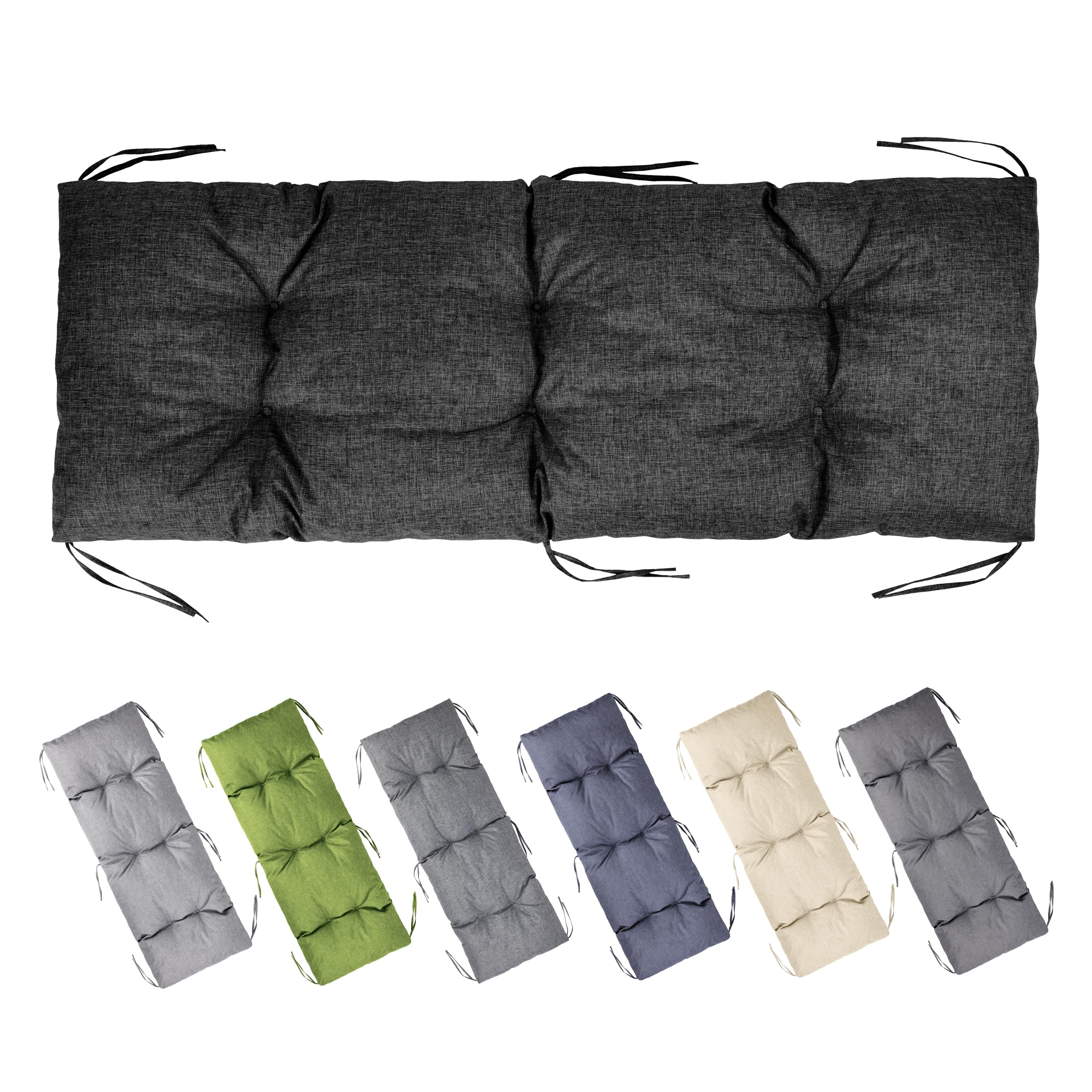 Garronda Coussin Exterieur Impermeable 140x50 cm pour Banc de Jardin Canapé Extérieur et Balancelle Coussins d'Assise Résistant UV pour Terrasse Balcon et Intérieur avec Cordons GD-0219 Anthracite