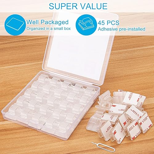 Miniatura 2 de Clips adhesivos para cables, organizador de cables transparentes (45 unidades, grandes), clips de luz para exteriores para luces de Navidad, clips