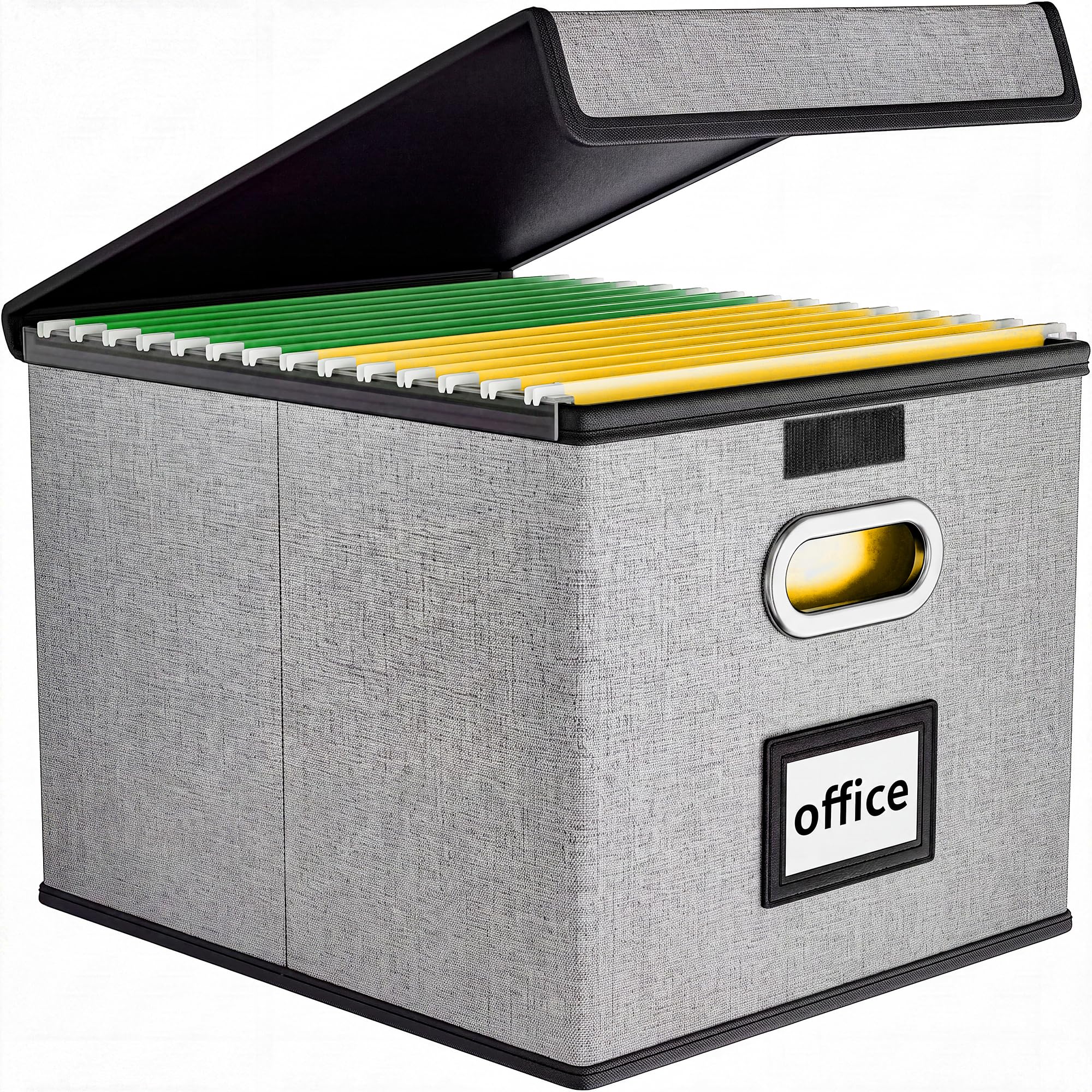 File Organizer Box with Lid, File Folder Storage Bin with Slide, Grey