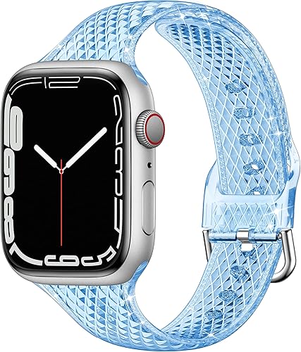 Miniatura 6 de Laxarmer Glitter Diamond Jelly Clear Sport Band Compatible with Apple Watch 45mm 44mm 42mm 41mm 40mm 38mm, iWatch SE2 SE Series 87654321,Waterproof